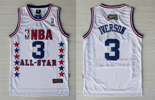  2003 ALL-STAR #3 Allen Iverson White Swingman Throwback Jersey 