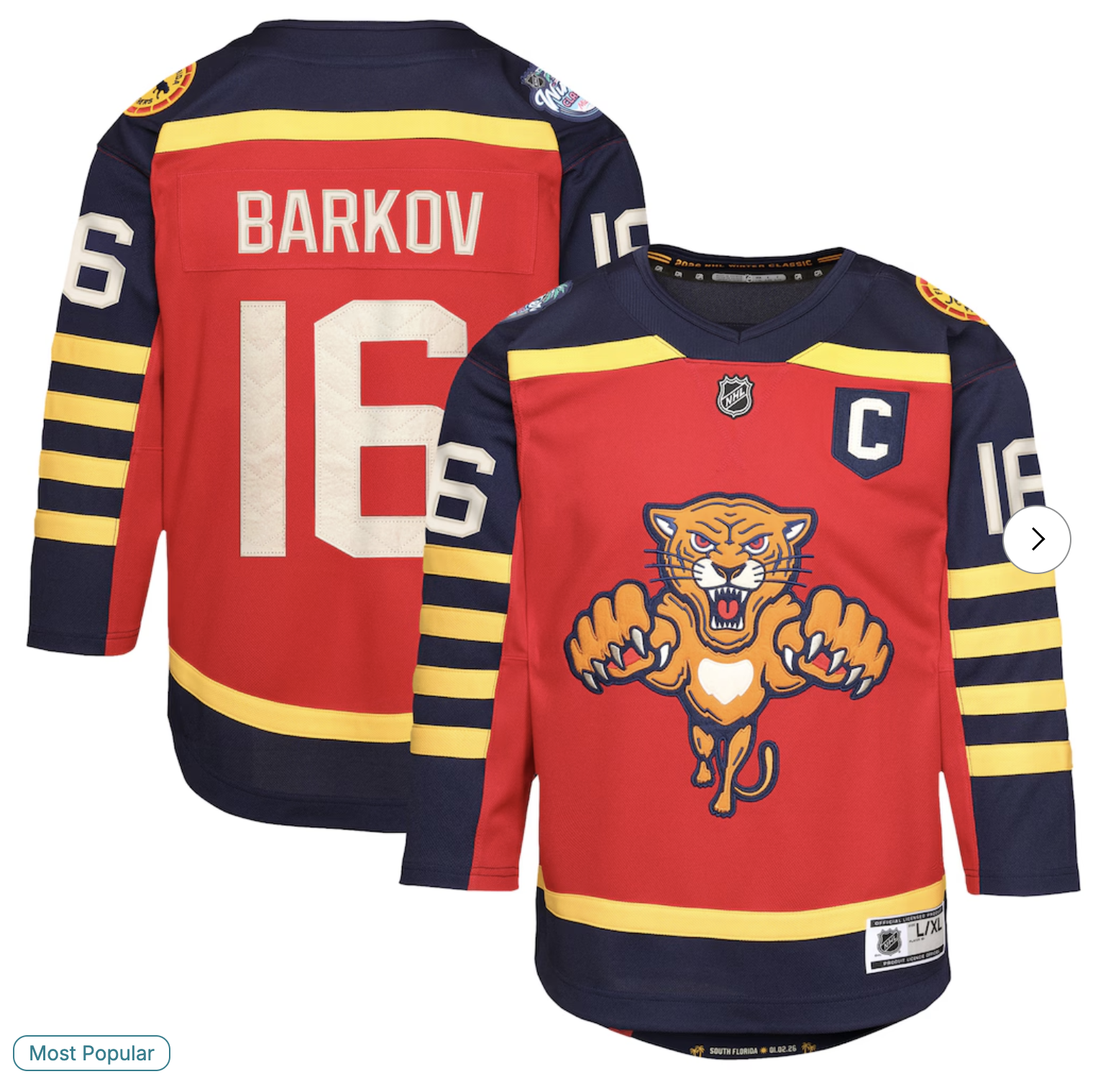 #16 Aleksander Barkov Florida Panthers Outerstuff Youth 2026 NHL Winter Classic Premier Jersey 