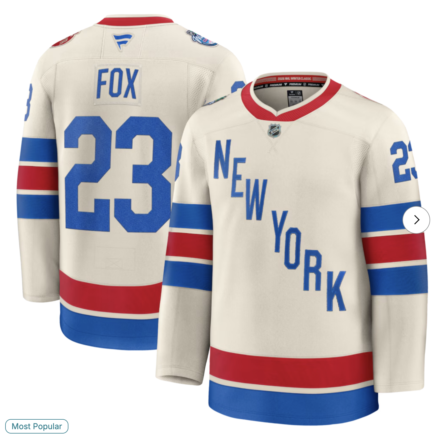 #23 Adam Fox New York Rangers Fanatics 2026 NHL Winter Classic Premium Jersey 