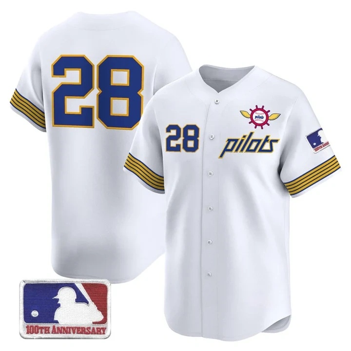 #28 Seattle Pilots White Baseball Jersey
