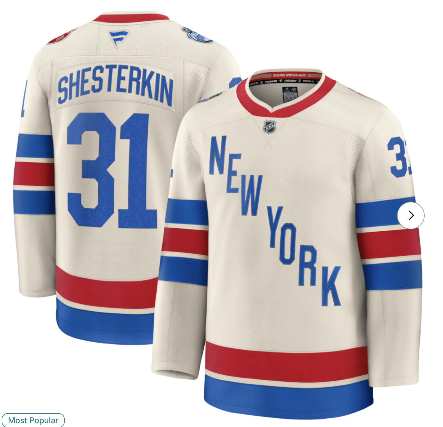 #31 Igor Shesterkin New York Rangers Fanatics 2026 NHL Winter Classic Premium Jersey 