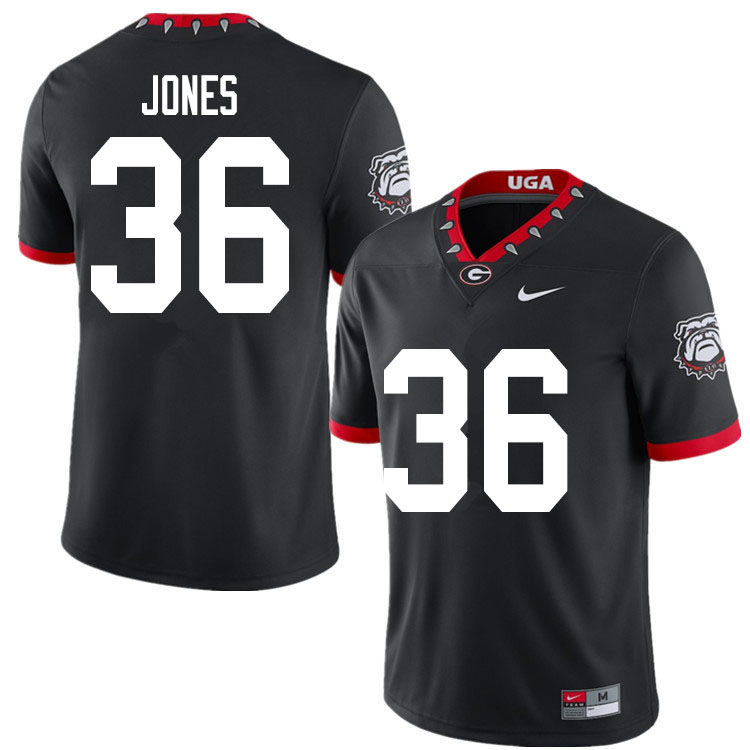Mens Georgia Bulldogs #36 Garrett Jones Stitched Nike Black Alternate Mascot 100th Anniversary College Football Game Jersey