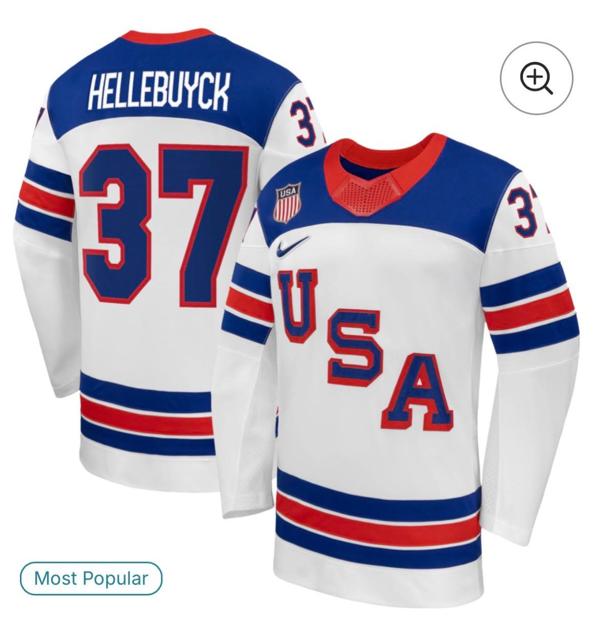 #37 HELLEBUYCK USA Hockey Nike 2026 Away Replica Jersey - White