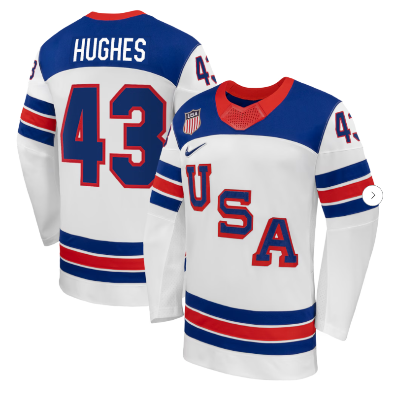 #43 Quinn Hughes USA Hockey Nike 2026 Away Replica Jersey - White