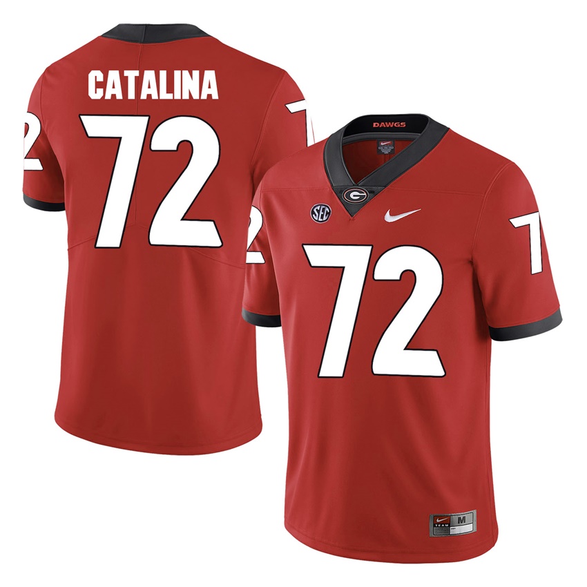 #72 Red Georgia Bulldogs Tyler Catalina Jersey