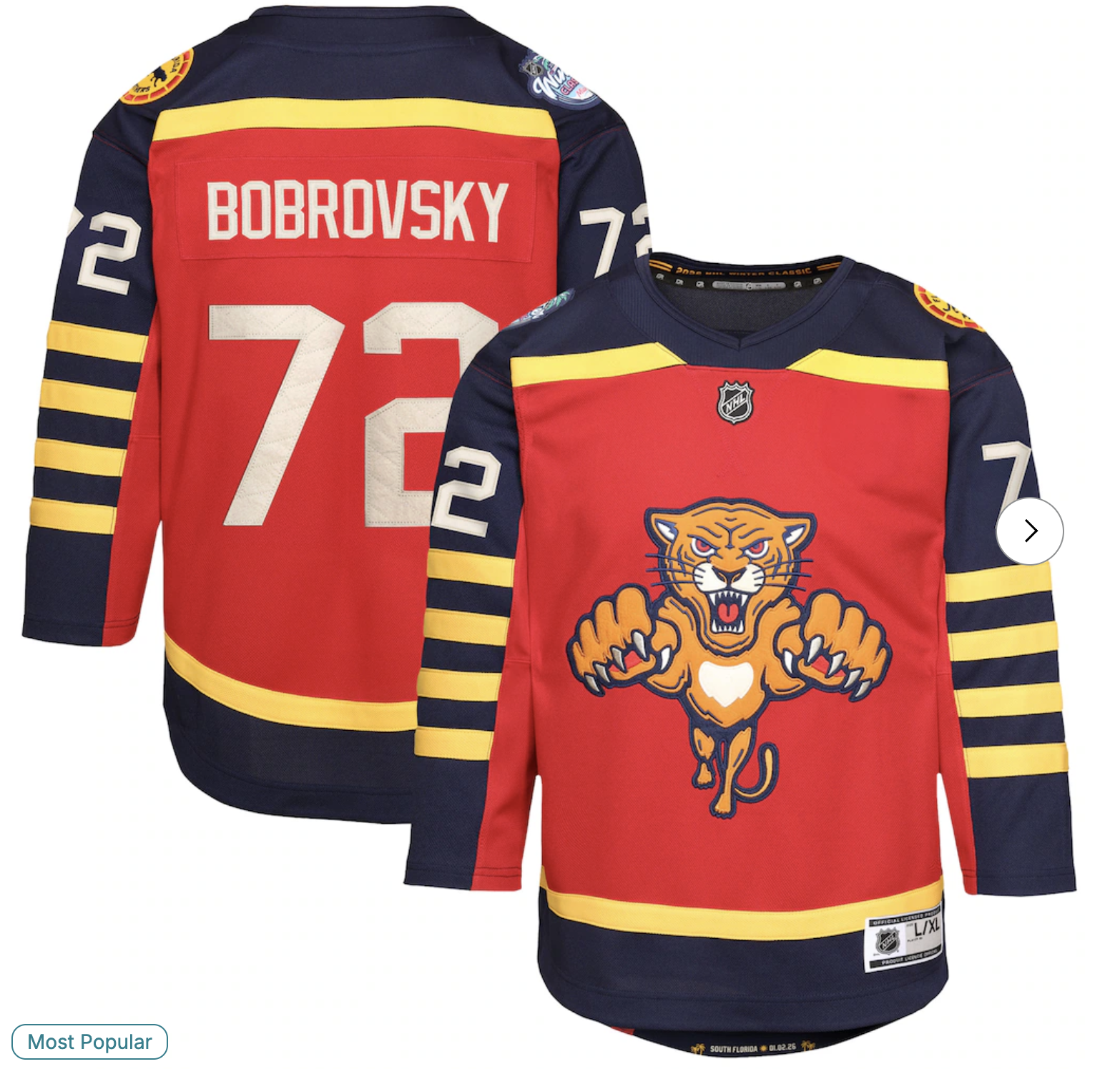 #72 Sergei Bobrovsky Florida Panthers Outerstuff Youth 2026 NHL Winter Classic Premier Jersey