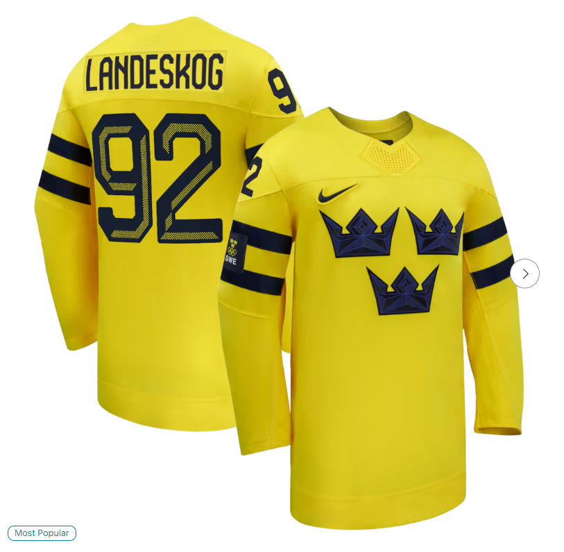#92 Gabriel Landeskog Sweden Hockey Nike 2026 Away Replica Jersey - Yellow