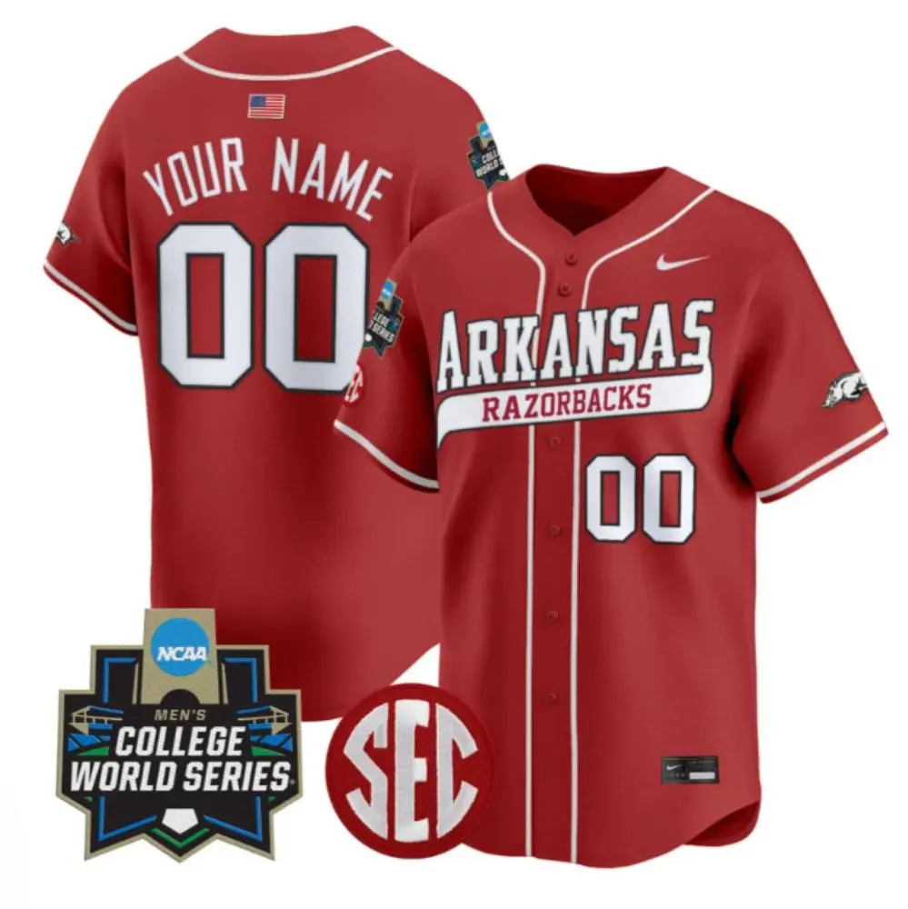  Arkansas Razorbacks Custom Cardinal 2025 College Baseball World Series  Game Jersey 