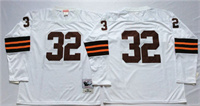  Cleveland Browns #32 Jim Brown White Long-Sleeved Throwback Jersey 