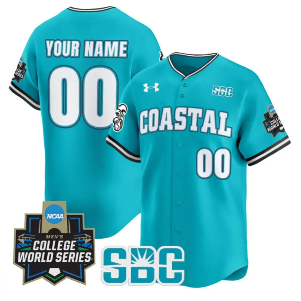  Coastal Carolina Chanticleers Custom Teal 2025 College Baseball World Series Jersey 
