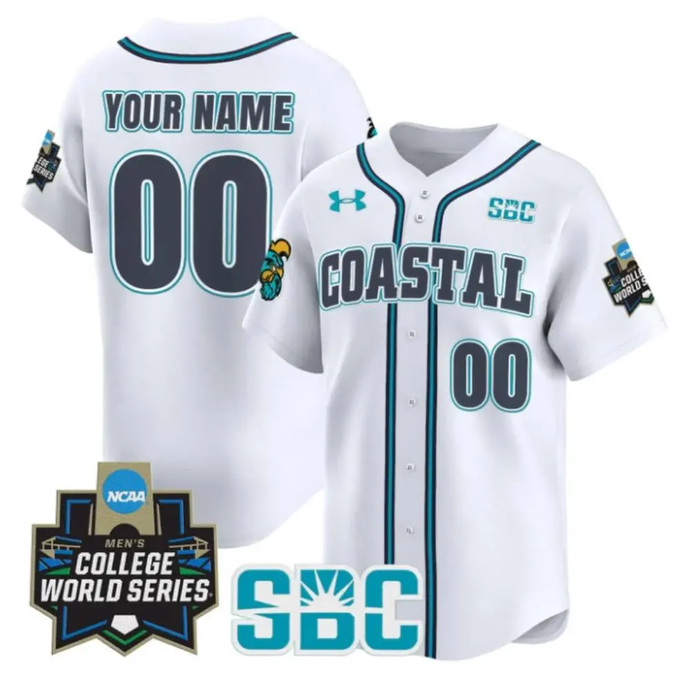  Coastal Carolina Chanticleers Custom White 2025 College Baseball World Series Jersey 
