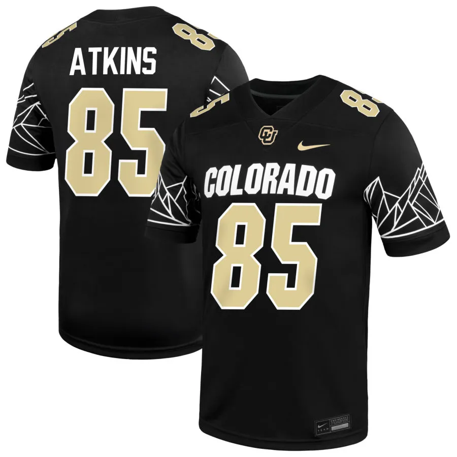  Colorado Buffaloes #85 Zach Atkins 2025 Black Gold College Football Game Jersey 