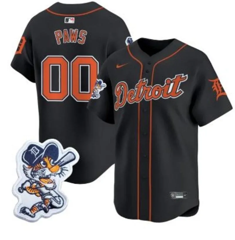  Detroit Tigers Custom Navy Paws Patch Limited Jersey 