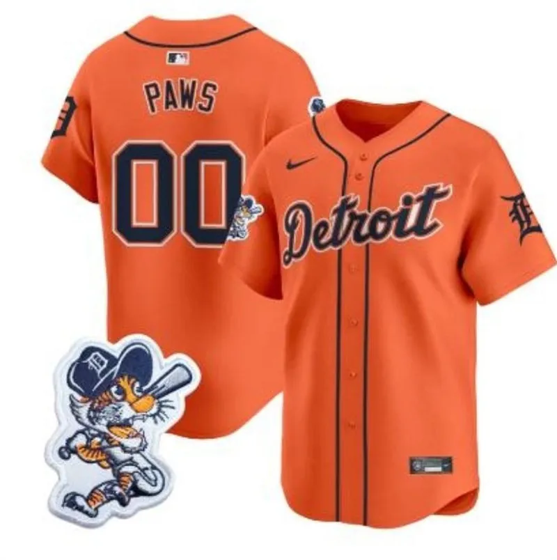  Detroit Tigers Custom Orange Paws Patch Limited Jersey 