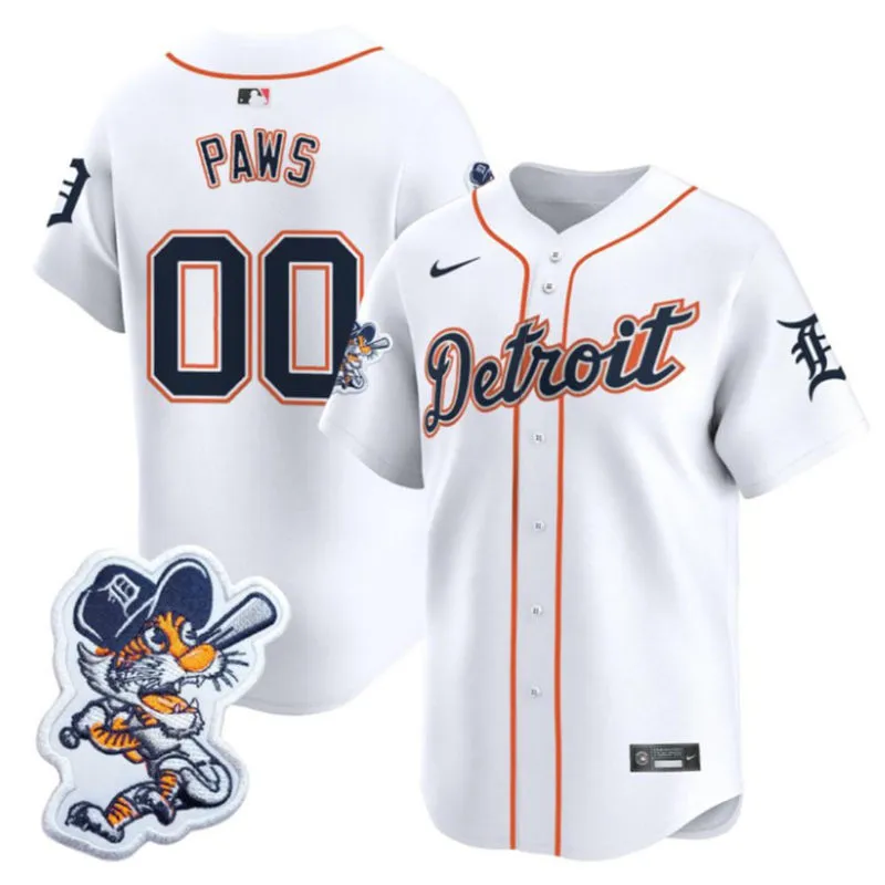  Detroit Tigers Custom White Paws Patch Limited Jersey 