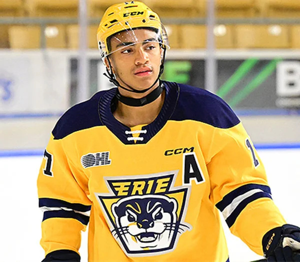  Erie Otters #17 Malcolm Spence CCM 2024 Gold Jersey 