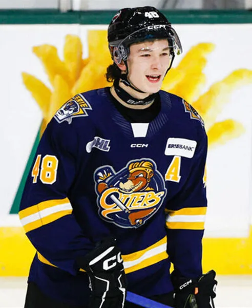  Erie Otters #48 Matthew Schaefer CCM 2024 Navy Jersey 
