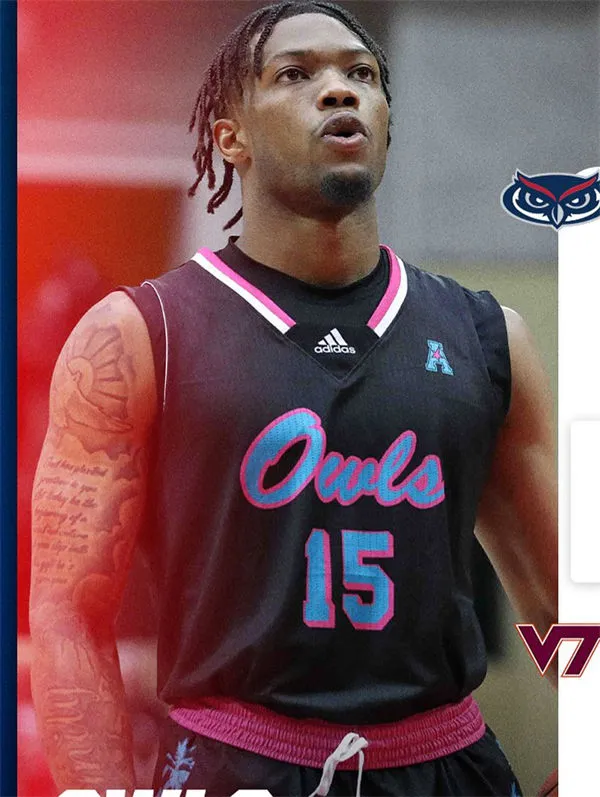  Florida Atlantic Owls Custom 2025 AAC Black Owls Basketball Game Jersey 
