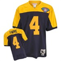  Green Bay Packers #4 Brett Favre Navy Blue With Yellow 75TH Mitchell&Ness  Throwback Jersey 