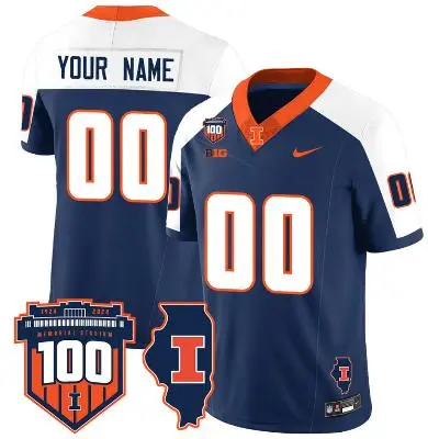  Illinois Fighting Illini Custom Memorial Stadium 100TH Navy White Gratitude Football Limited Jersey 