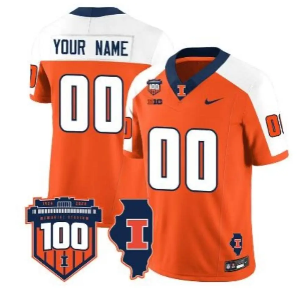  Illinois Fighting Illini Custom Memorial Stadium 100TH Orange White Gratitude Football Limited Jersey 