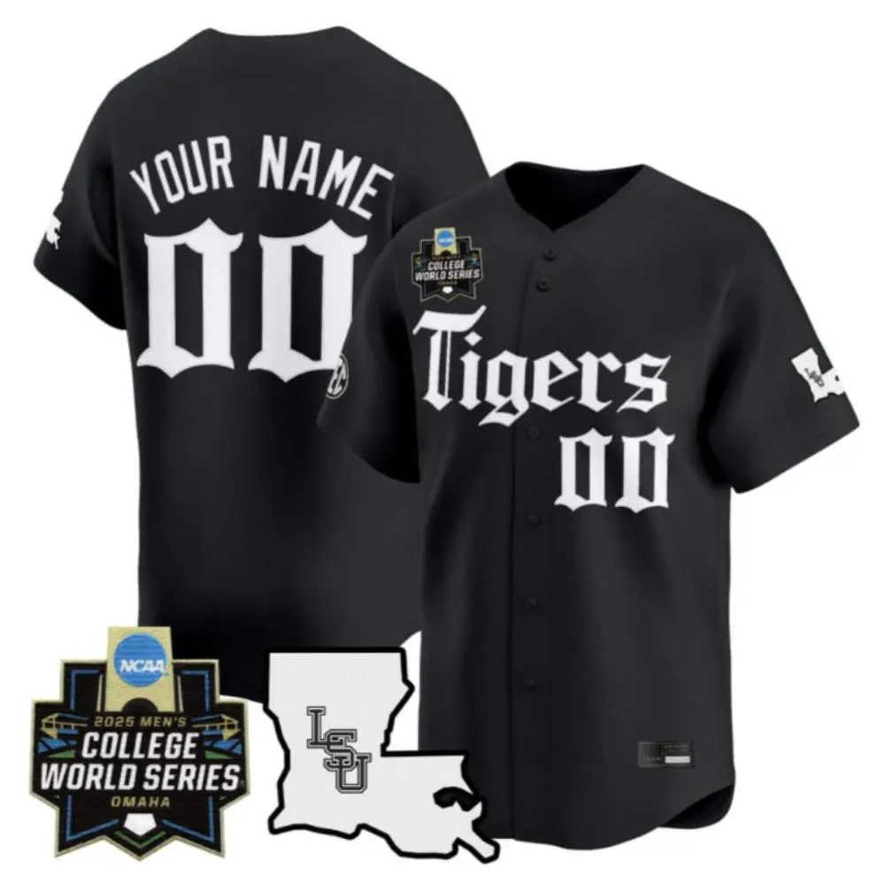  LSU Tigers Custom Black Latin Night 2025 College Baseball World Series Jersey 