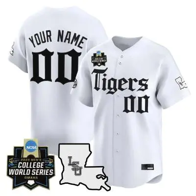 LSU Tigers Custom White Latin Night 2025 College Baseball World Series Jersey 