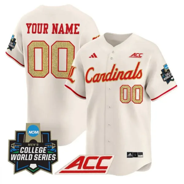  Louisville Cardinals Custom Cream 2025 College Baseball World Series Jersey 