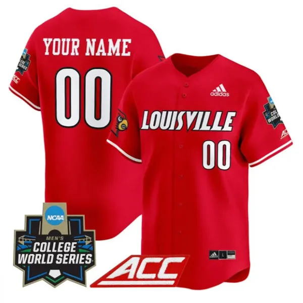  Louisville Cardinals Custom Red Full button 2025 College Baseball World Series Jersey 