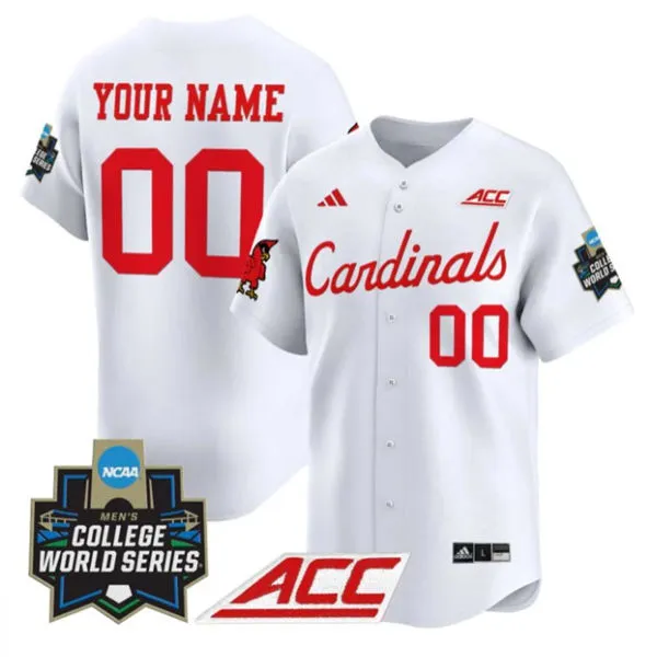  Louisville Cardinals Custom White  2025 College Baseball World Series Jersey 