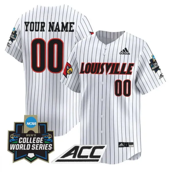  Louisville Cardinals Custom White Pinstripe 2025 College Baseball World Series Jersey 