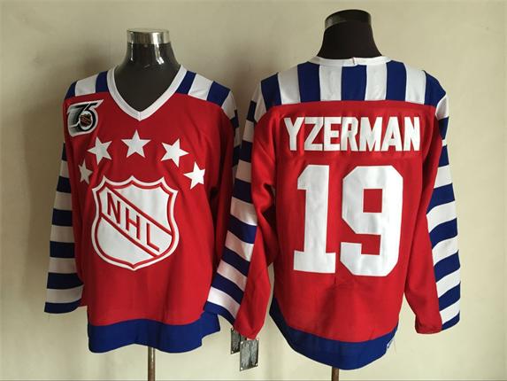  Men's #19 Steve Yzerman Red With 75TH Patch 1992 Wales 