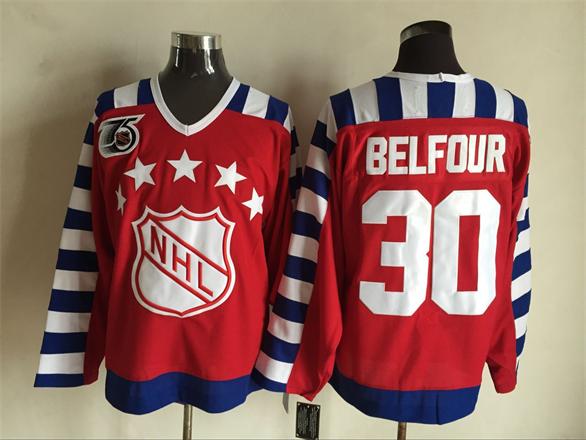  Men's #30 Ed Belfour Red With 75TH Patch 1992 Wales 
