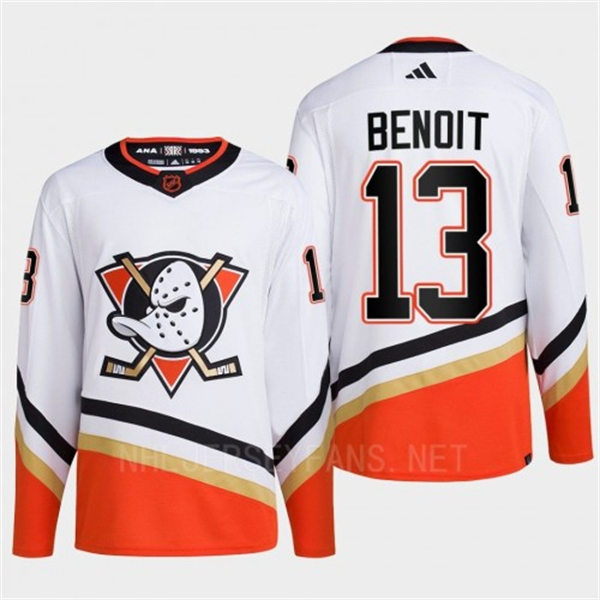  Men's Anaheim Ducks #13 Simon Benoit White 2022 Reverse Retro Primegreen Jersey 