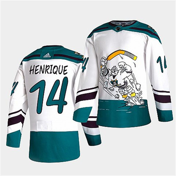  Men's Anaheim Ducks #14 Adam Henrique White Adidas 2021 Reverse Retro Jersey 