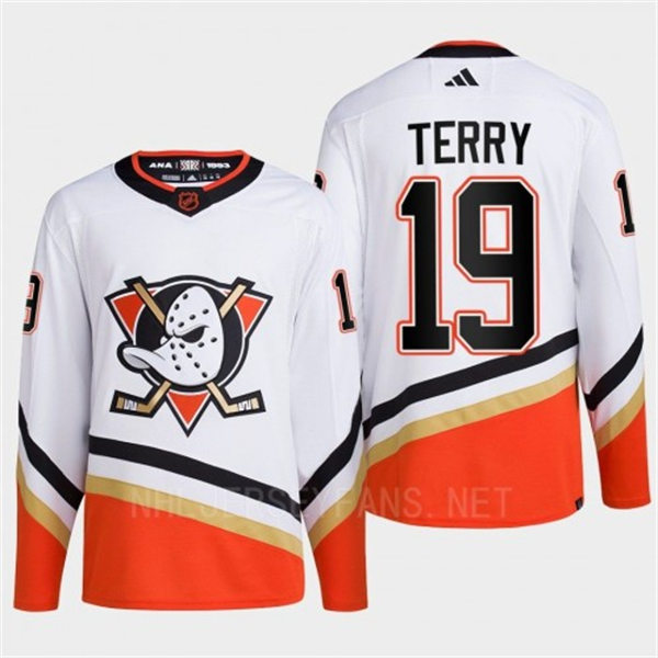  Men's Anaheim Ducks #19 Troy Terry White 2022 Reverse Retro Primegreen Jersey 
