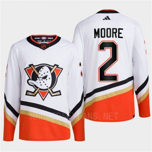  Men's Anaheim Ducks #2 John Moore White 2022 Reverse Retro Primegreen Jersey 
