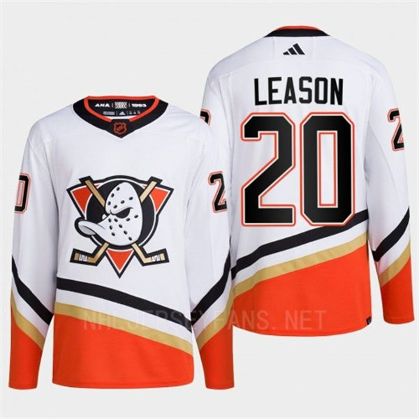  Men's Anaheim Ducks #20 Brett Leason White 2022 Reverse Retro Primegreen Jersey 