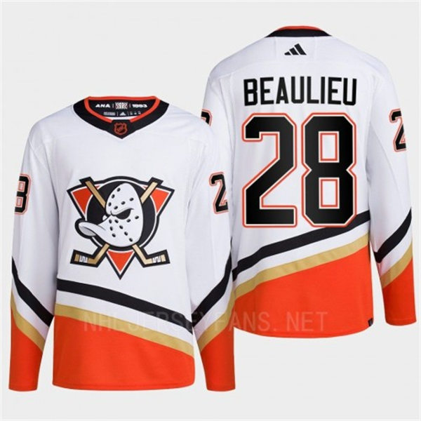  Men's Anaheim Ducks #28 Nathan Beaulieu White 2022 Reverse Retro Primegreen Jersey 