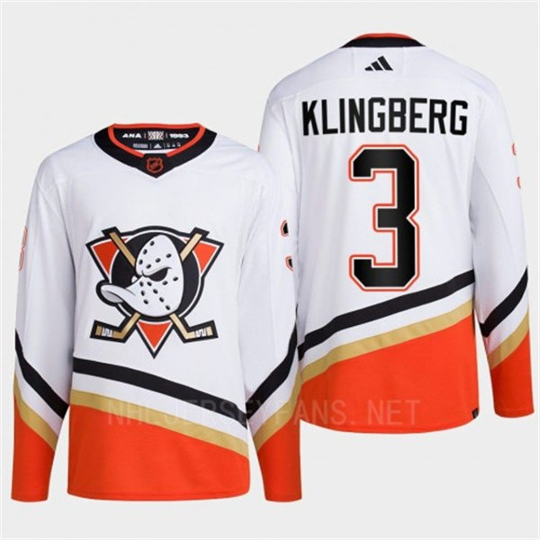  Men's Anaheim Ducks #3 John Klingberg White 2022 Reverse Retro Primegreen Jersey 