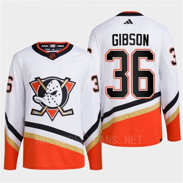  Men's Anaheim Ducks #36 John Gibson White 2022 Reverse Retro Primegreen Jersey 