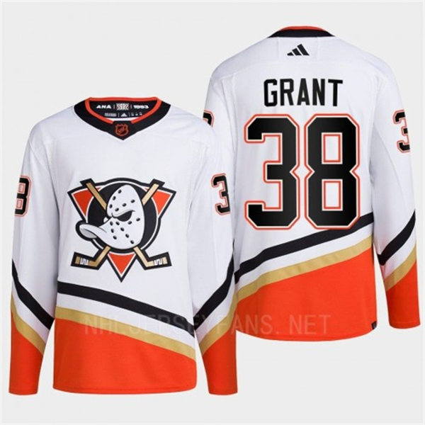  Men's Anaheim Ducks #38 Derek Grant White 2022 Reverse Retro Primegreen Jersey 