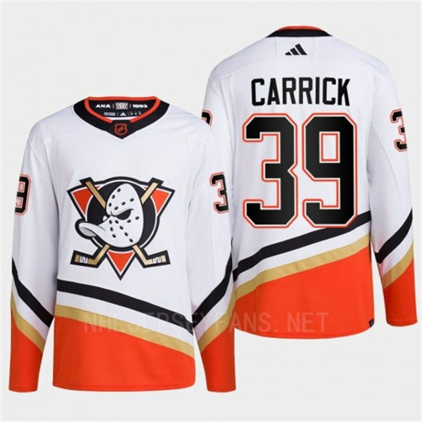  Men's Anaheim Ducks #39 Sam Carrick White 2022 Reverse Retro Primegreen Jersey 