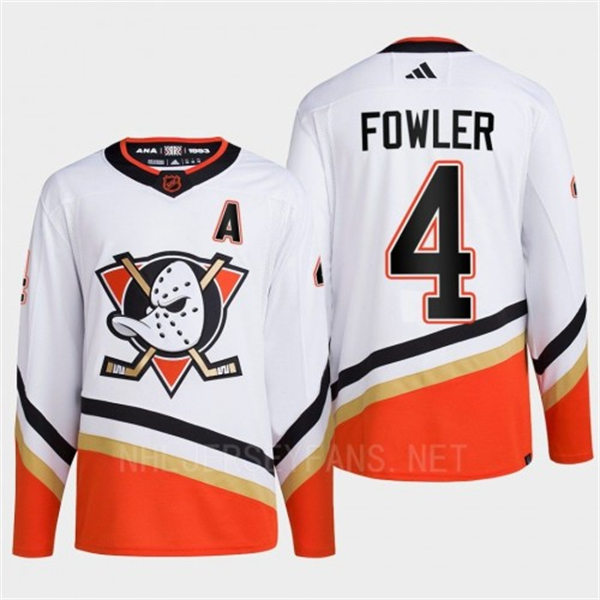  Men's Anaheim Ducks #4 Cam Fowler White 2022 Reverse Retro Primegreen Jersey 