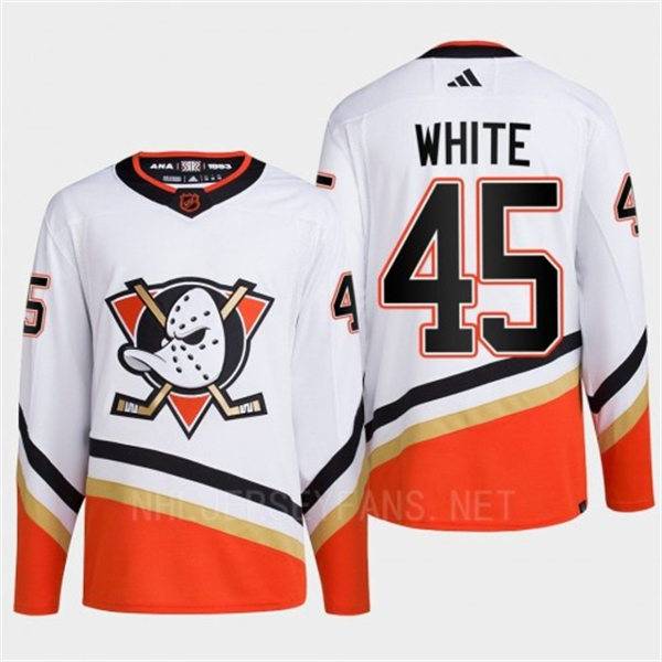  Men's Anaheim Ducks #45 Colton White White 2022 Reverse Retro Primegreen Jersey 