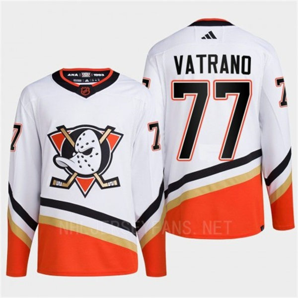  Men's Anaheim Ducks #77 Frank Vatrano White 2022 Reverse Retro Primegreen Jersey 