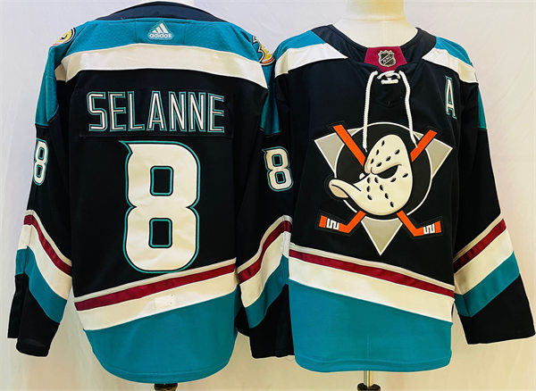  Men's Anaheim Ducks #8 Teemu Selanne Adidas Black Alternate Bargain Jersey 