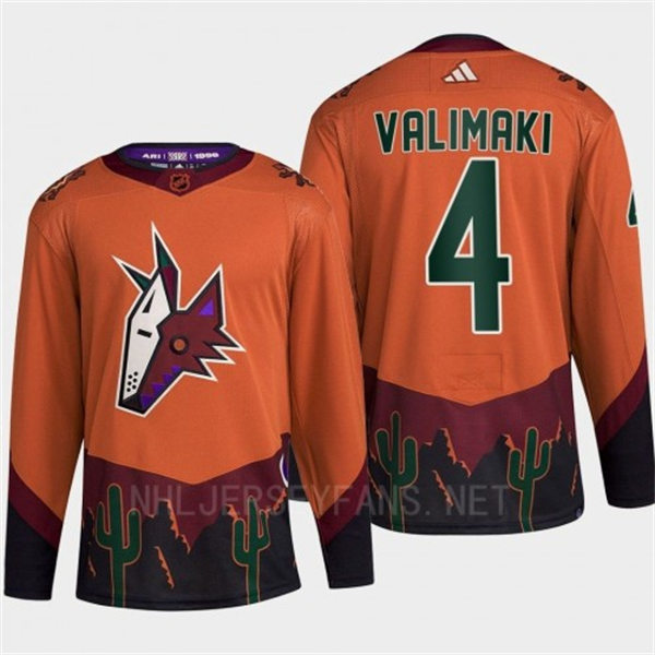  Men's Arizona Coyotes #4 Juuso Valimaki Orange Maroon 2022 Reverse Retro Primegreen Jersey 