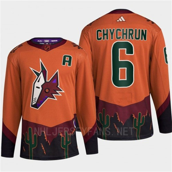  Men's Arizona Coyotes #6 Jakob Chychrun Orange Maroon 2022 Reverse Retro Primegreen Jersey 