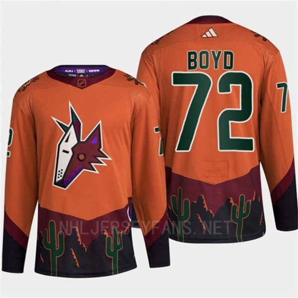 Men's Arizona Coyotes #72 Travis Boyd Orange Maroon 2022 Reverse Retro Primegreen Jersey 